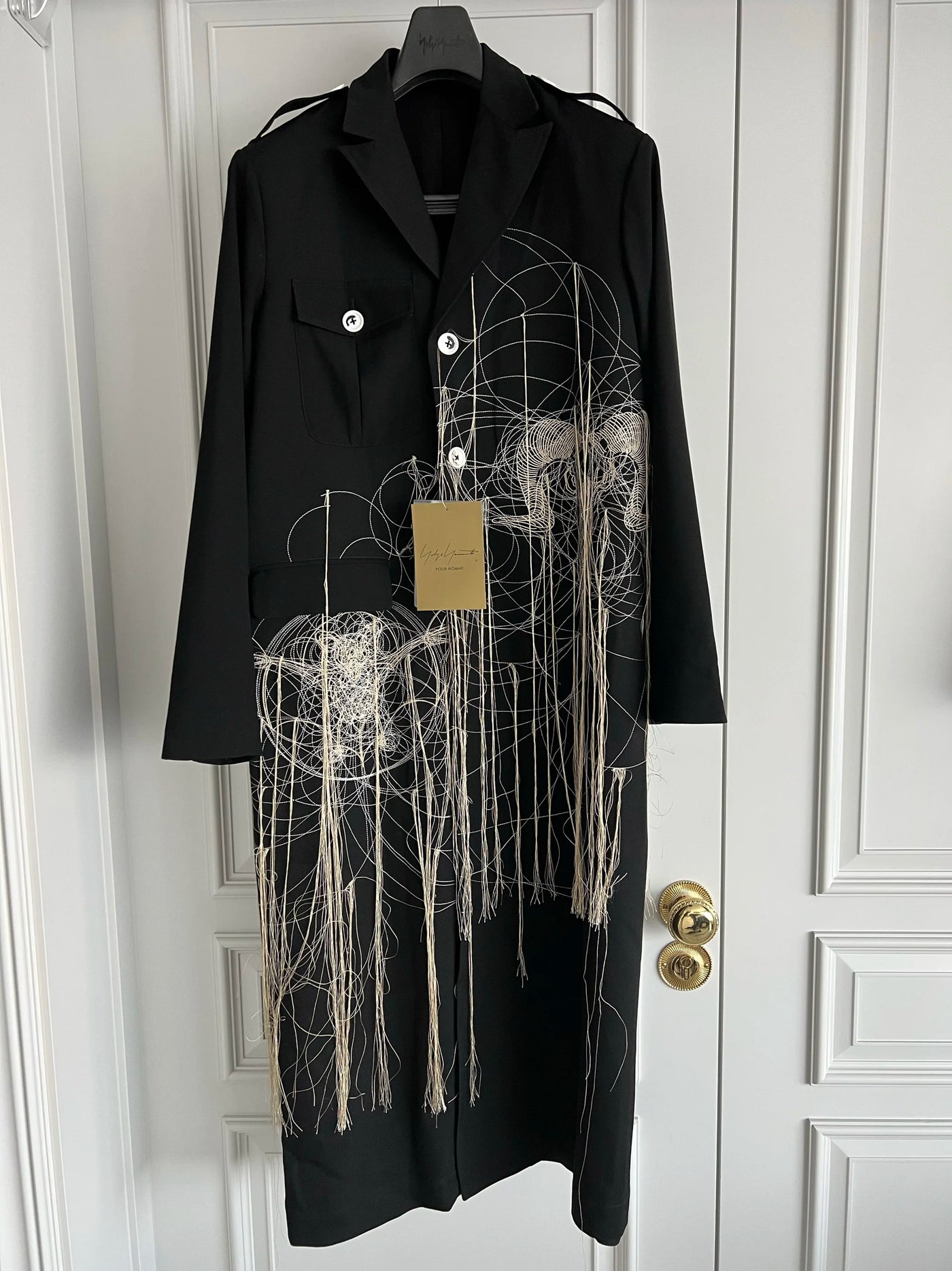 TOP-YAMAMOTO original design black wool embroidered coat