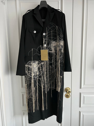 TOP-YAMAMOTO original design black wool embroidered coat