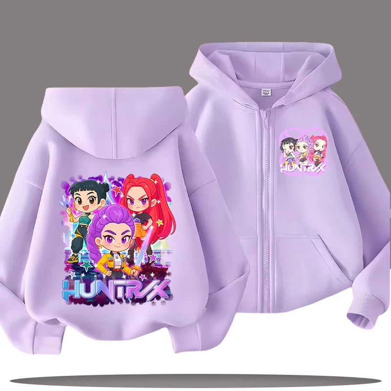 2026 Funny Zip Up Sweatshirts Kpop Demon Hunters Hoodie Children Clothes Kid Girl Boy Sweatshirt Zipper Hoody Baby Casual Top