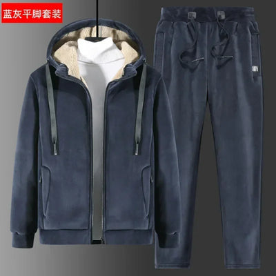 New Men Fleece Suit Two-Piece Plus Velvet Winter Thick Warm Suit Male Lamb Velvet Suit Casual Tracksuit plus Size 8XL 7XL 6XL
