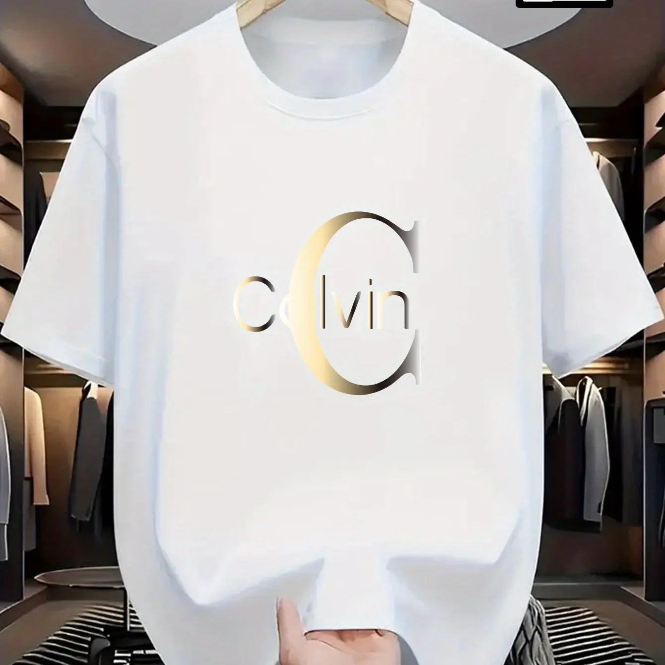 Men's summer 100% pure cotton fashionable casual sports loose Calvin letter pattern print round neck short sleeved T-shirt top
