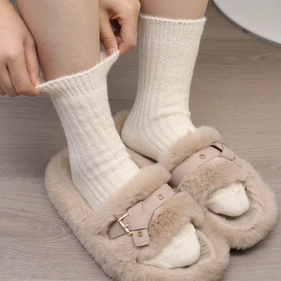 Winter Cashmere Wool Socks Women Thicken Warm Japanese Fashion Harajuku Solid Color Sock Thermal Breathable Long Sock Calcetines