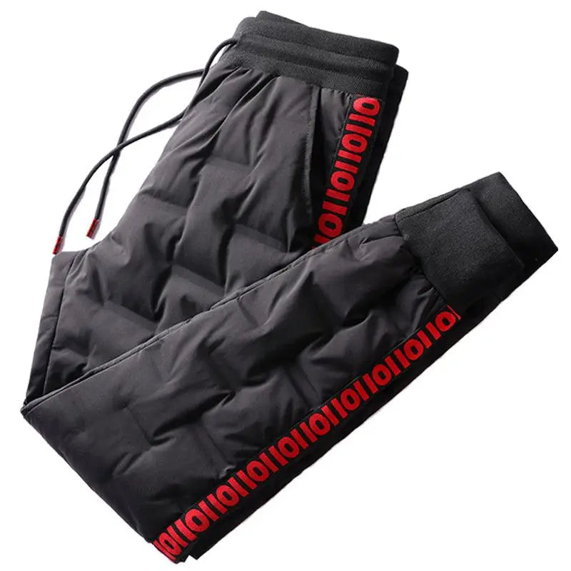 Men's Outdoor Casual down Trousers Windproof Waterproof Winter Warm Cotton Pants Dstring Waist Long Polyester Fiber