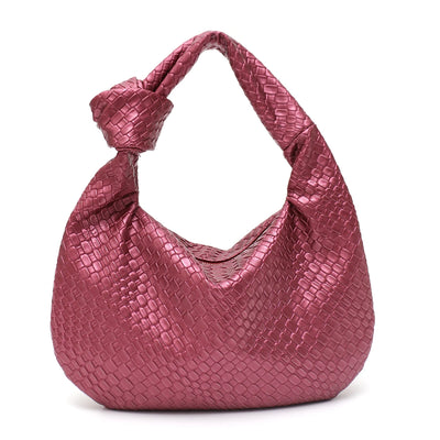 CEZIRA Women Classic Fashion Woven Embossed Hobo Soft PU Vegan Leather Knotted Strap Small Top-handle Shoulder Bag Casual Daily