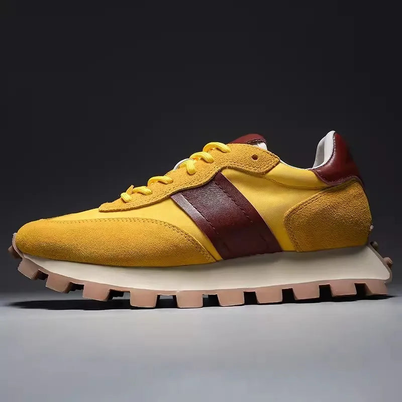 Fashion Mens Genuine Leather Sneakers Patchwork Design Platform Casual Shoes Lace Up Spring Thick Bottom Jogger Trainers Male