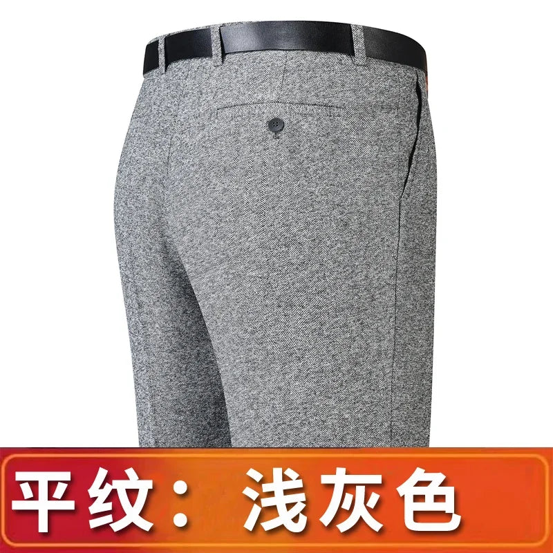Autumn and Winter Men Thick Woolen Cloth Suit Pants Casual Straight Drape Korean Fashion Business Trousers Male Clothing Q78