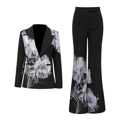 ZMEENNA Floral Print Blazer Wide Leg Pants Set For Women Stylish Two Piece Business Casual Suit Perfect For Office ZM3582