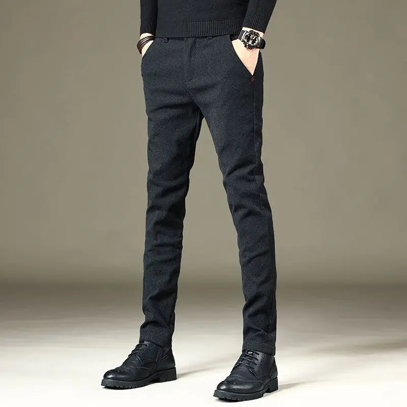 Autumn Winter New Men Casual Fleece Suit Pants Streetwear Fashion Business Versatile Thicken Solid Male Baggy Straight Trousers