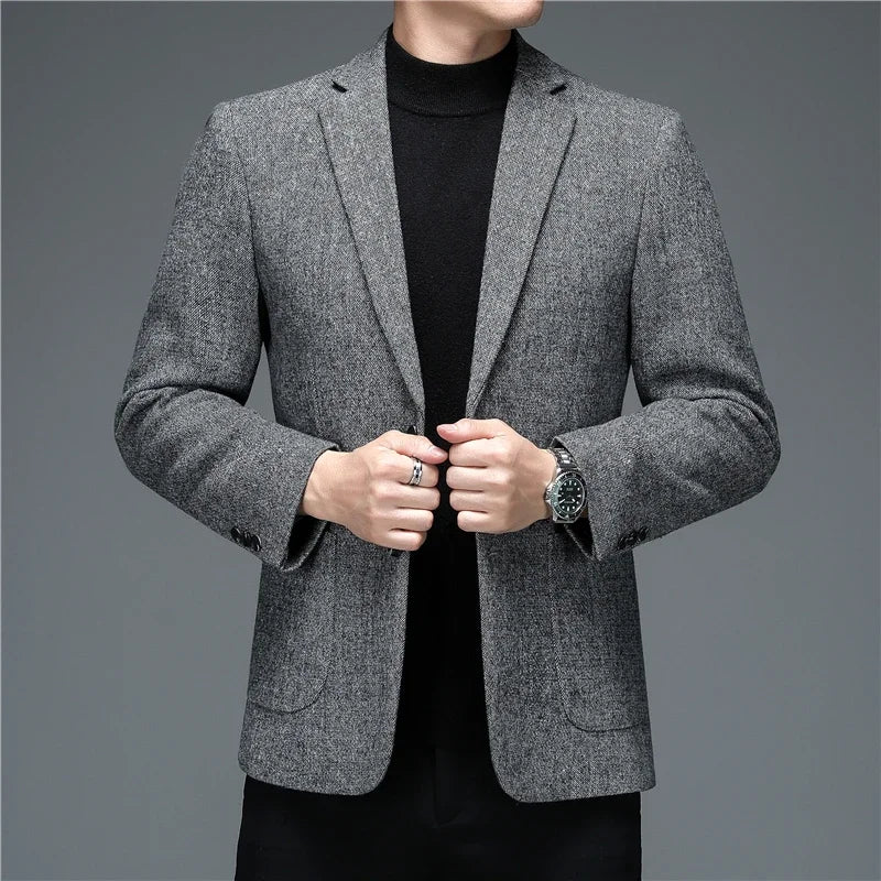 2024 Autumn and Winter New Top Quality Sheep Wool Fashion Business  Blazers JacketsClassic Menswear Casual Gray Blue Blazer
