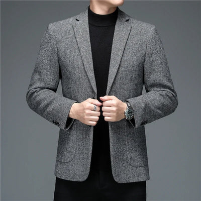 2024 Autumn and Winter New Top Quality Sheep Wool Fashion Business  Blazers JacketsClassic Menswear Casual Gray Blue Blazer