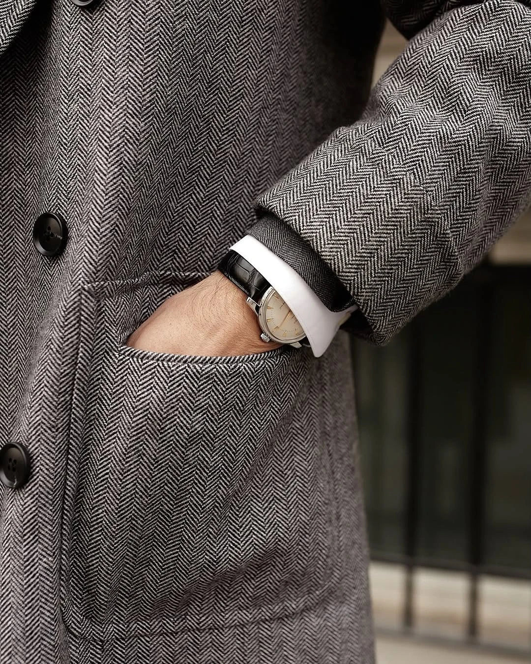 Chevron Fabric Winter Long OverCoat Lapel Double Breasted Winter Lapel Houndstooth Business Formal Men‘s Coat Blazer Customized