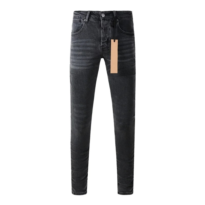 25fw High Street Men's Jeans Paint Hole Trend Low Rise Skinny Denim Pants Pleated Ripped Solid Trousers