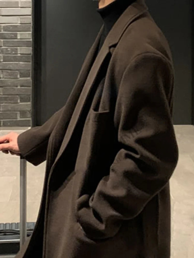 Mauroicardi Autumn Winter Long Casual Brown Black Soft Thick Warm Woolen Coat Men Sashes Luxury Designer Plus Size Overcoat 5XL