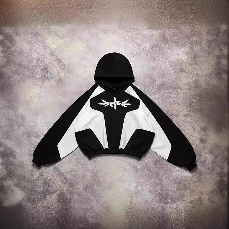 Y2K Embroidered Design Loose Zipper Men's Hoodie Geometric Pattern  Women's Sportswear Gothic Street Wear Extra Large Casual Men