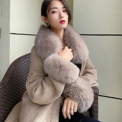 Real Fur Collar and Cuff Set Decor Women Winter Fox Fur Scarf Neck Warm Furry Natural Fur Cuffs Thick Fur Shawl Sleeves Scarves