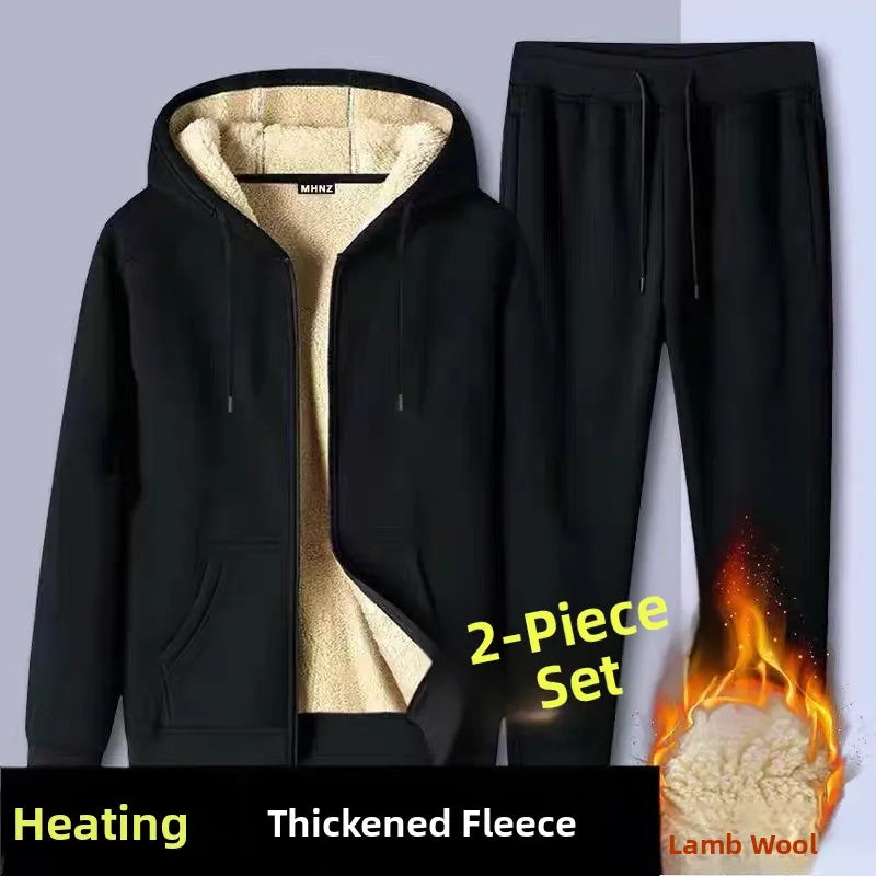 Men's Winter Lamb Velvet Sports Set Thiened Warmth Casual Sweatirt Pants Two-Piece Suit Long Sve Long Pants Leisure Wear