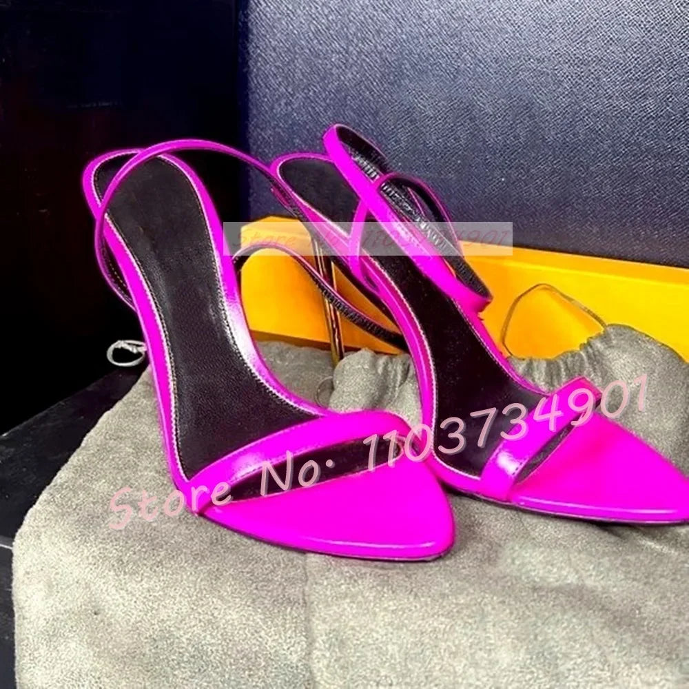 Metal Heel Lock Metallic Leather Sandals Female Luxury Open Toe Stiletto High Heels Shoes Lady Elegant Party Ankle Strap Sandals