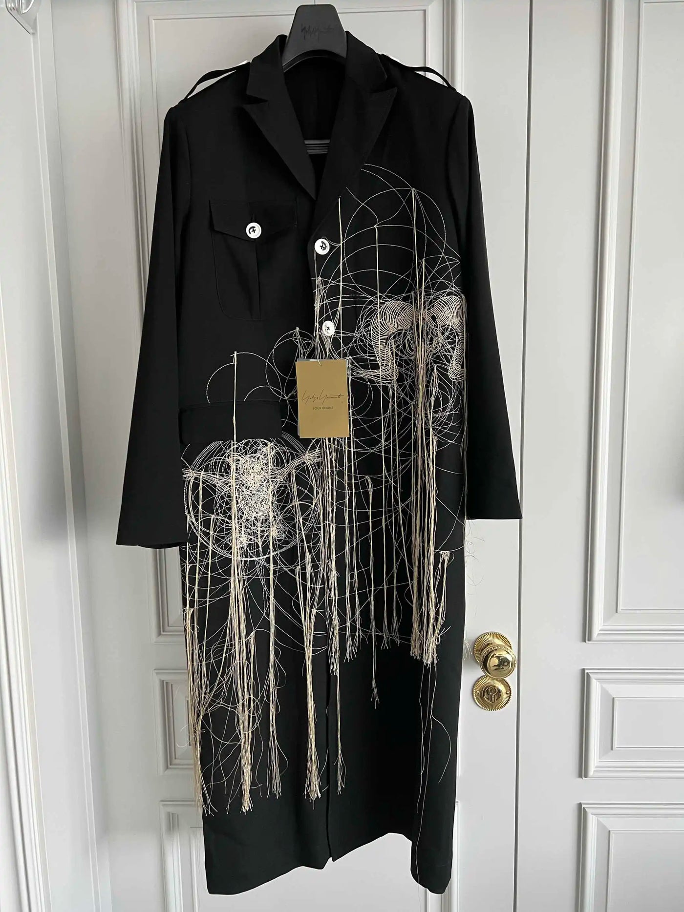 TOP-YAMAMOTO original design black wool embroidered coat