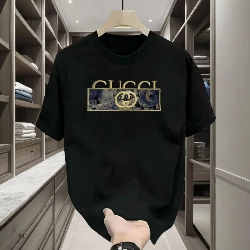 New Spring and Summer Cotton Crew Neck Top Letter Pattern Printing Trend Clothing Men's Light Luxury Short-sleeved T-shirt Women