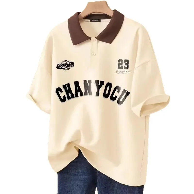 New Style Hong Kong Polo Collar Short Sleeve Men's Casual Overhead Shirt Neutral Leisure Fashion Summer Breathable Loose Fit