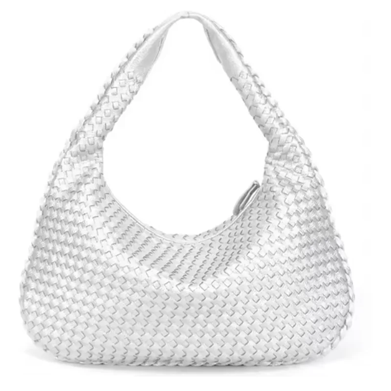 New Vegan Leather Hobo Bag Handmade Woven Casual Female Half Moon Handbag Big Capacity Patchwork Zipper Women Tote Shoulder Bags