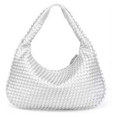 New Vegan Leather Hobo Bag Handmade Woven Casual Female Half Moon Handbag Big Capacity Patchwork Zipper Women Tote Shoulder Bags