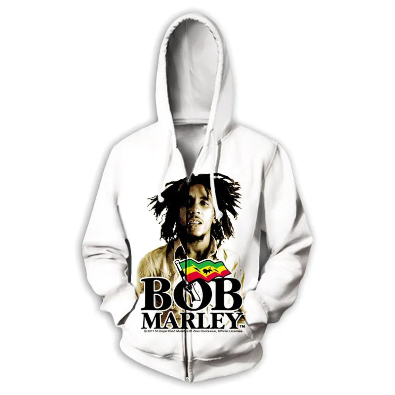 New Fashion 3D Print BOB MARLEY  Zipper Hoodies Zip Up Hooded Sweatshirts Harajuku Hoodie Hip Hop Sweatshirts  H02