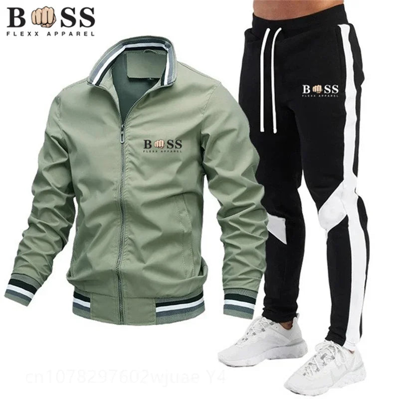 2025 New Men's Suit Clothing Men's One-Piece Sports Shirt + Sports Pants One-Piece Sports Shirt with Zipper Collar Synthetic Spo