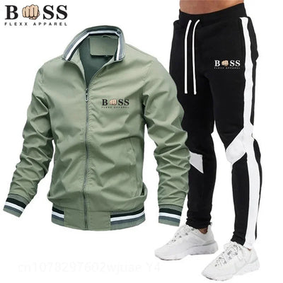 2025 New Men's Suit Clothing Men's One-Piece Sports Shirt + Sports Pants One-Piece Sports Shirt with Zipper Collar Synthetic Spo