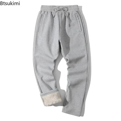 New 2025 Winter Sherpa Lined Pants Men's Thicken Thermal Jogging Sweatpants Elastic Waist Fleece Casual Trouser with Drawstring