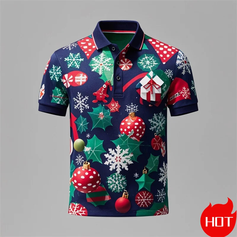 Funny 3D Cute Santa Claus Xmas Printed Polo Shirt For Men Happy Christmas Tee Merry Christmas Graphic Shirts & Blouses POLO Tops