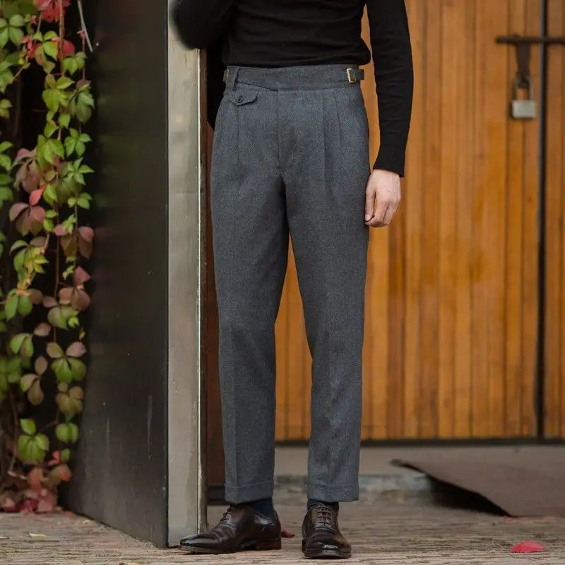 2024 Autumn Winter Men's New Loose Wool Cashmere Straight Pants Men High Waist Suit Trousers Male Solid Color Casual Pants F357