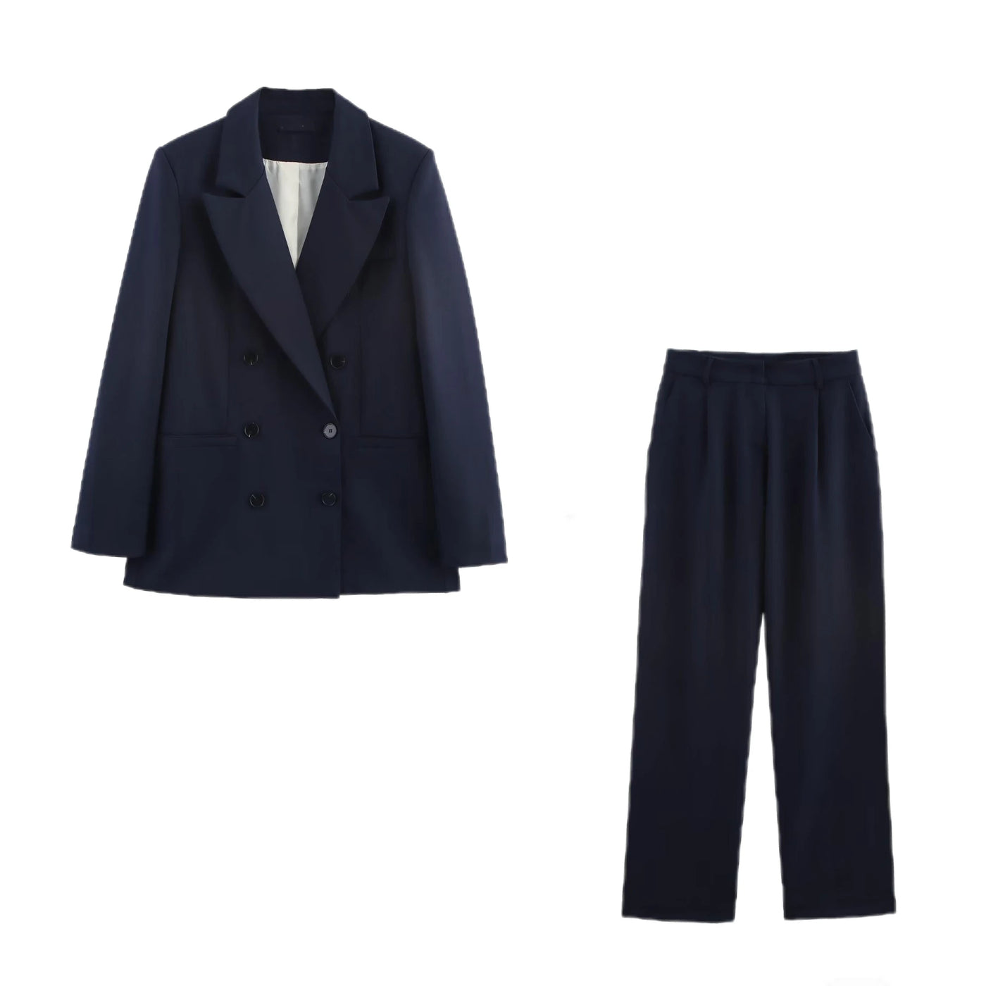 ZBZA Women's Basic Suit Jacket Trousers Suit Lapel Double-breasted Top High Waist Pants Spring and Summer New Casual Chic Suit