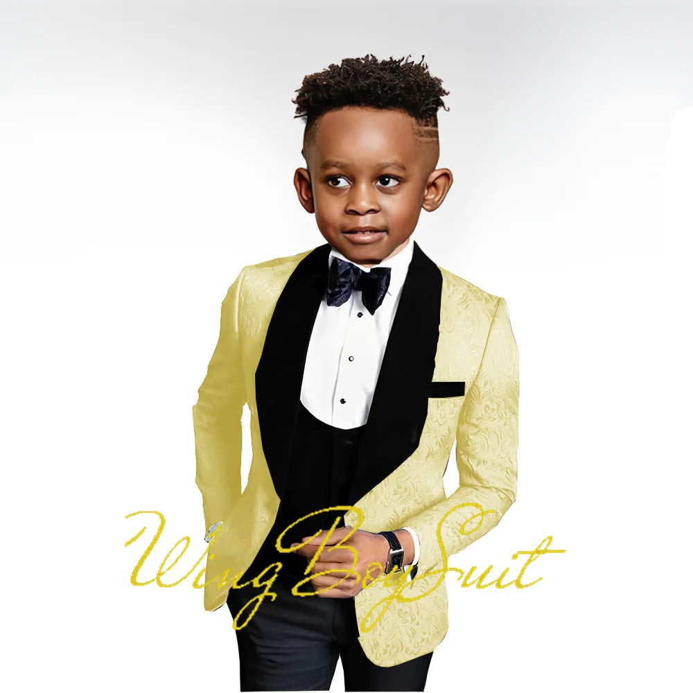 2023 New Boys Suit Wedding Tuxedo Three-piece Suit Floral Jacket Pants Vest Formal Party Kids Clothes