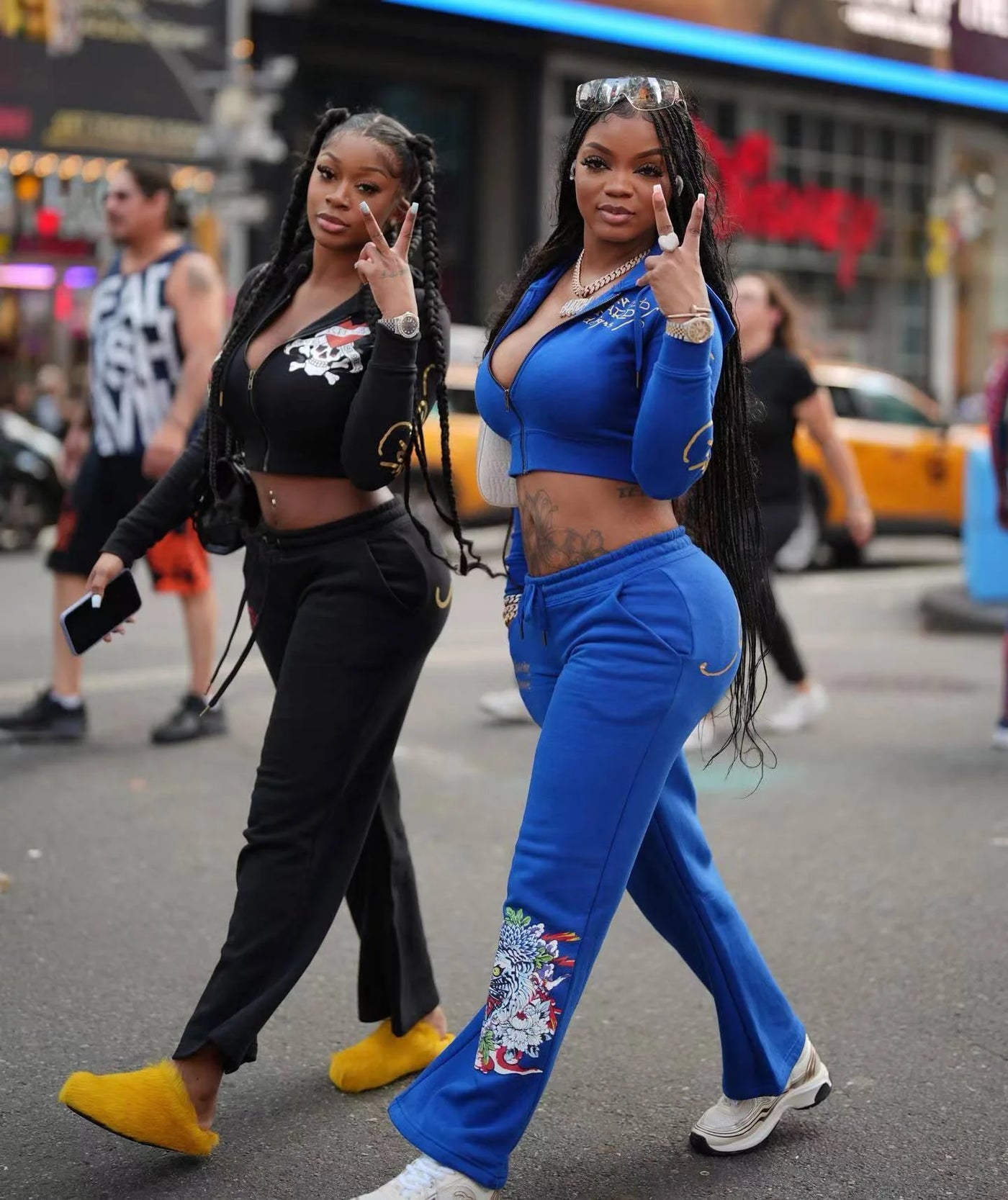 Street Skeleton Love Printed Basic Zipper Short Cardigan High Waist Straight Pants Two Piece Set for Women