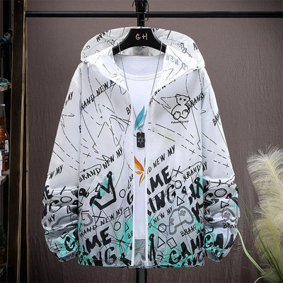 2025 Summer Skin Jacket Men Ultra Light UV Sun Protection Big Size Hooded Windbreaker Coats Men printing Casual Outwear