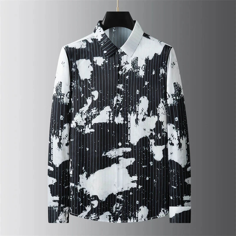 High-end men's shirt printed men's shirt long-sleeved lapel shirt daily outdoor shopping comfortable fabric large size xs-6xl