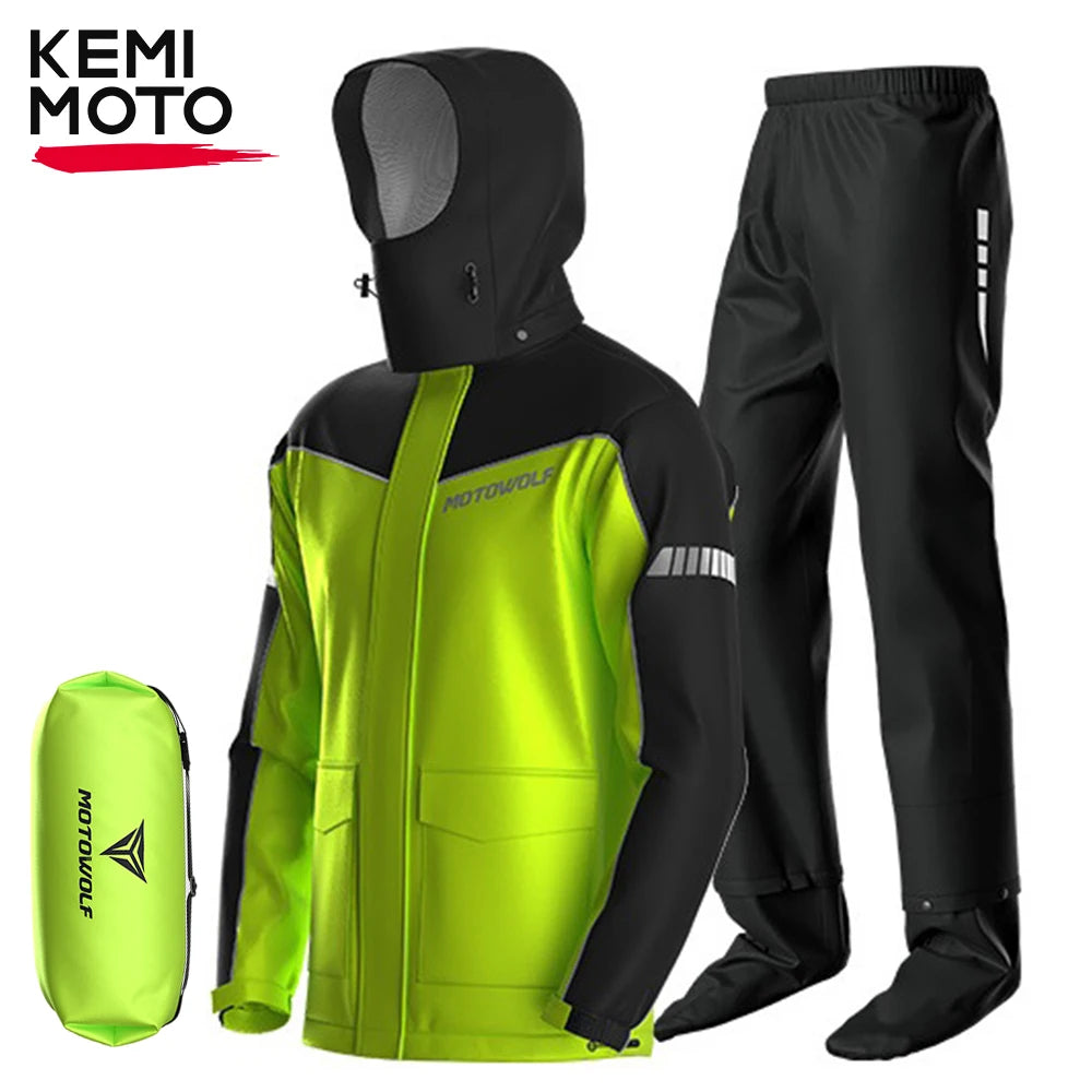 Motorcycle Raincoat Waterproof Suit Cycling Breathable Light Portable Split Jacket Pant Reflective for Outdoor Sport Equipments