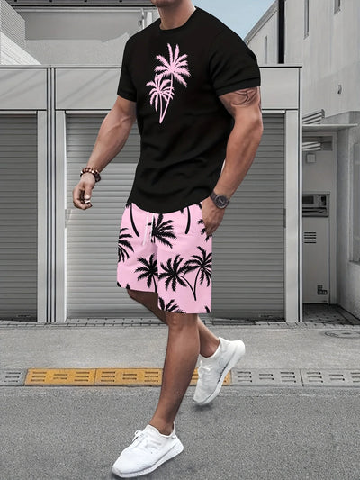 2025 Latest Hot T-shirt Set 3D  Vacation Style Trendy Various Elements Fashionable Street Men's Set Summer Top Shorts Breathable
