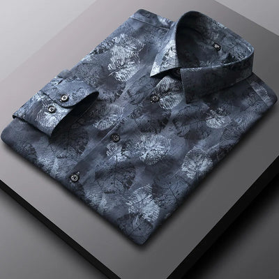 Spring and Autumn new bamboo fiber long sleeve shirt business slim shirt Men's clothing Men's long sleeve printed striped shirt