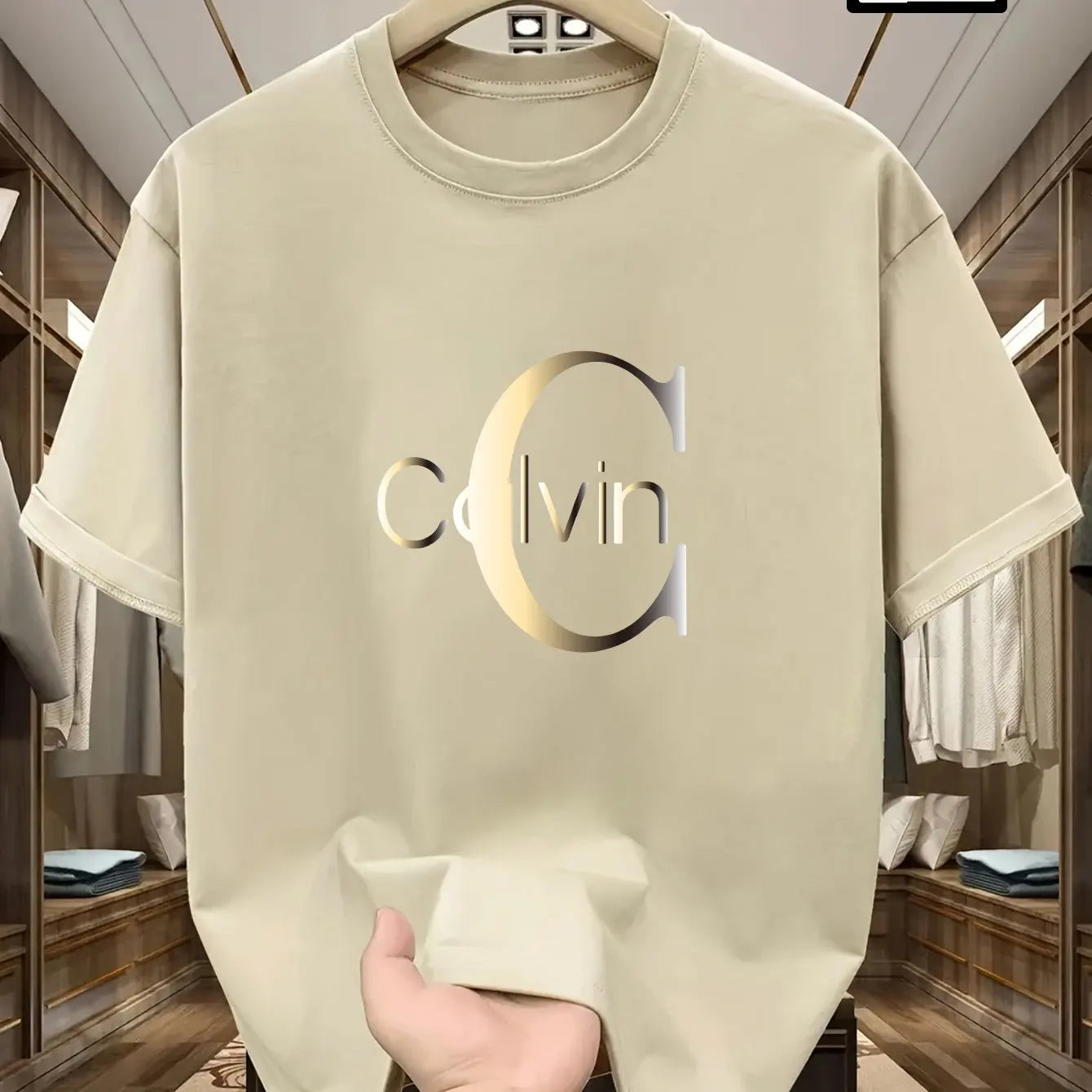 Men's summer 100% pure cotton fashionable casual sports loose Calvin letter pattern print round neck short sleeved T-shirt top
