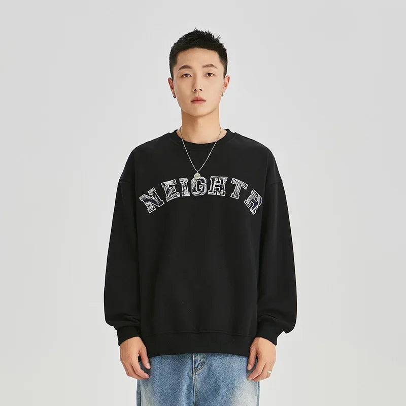 Casual Loose Long Sleeve round Neck Sweatshirt Embroidery for Men Autumn Fashion Brand Couple Matching Comfortable Streetwear