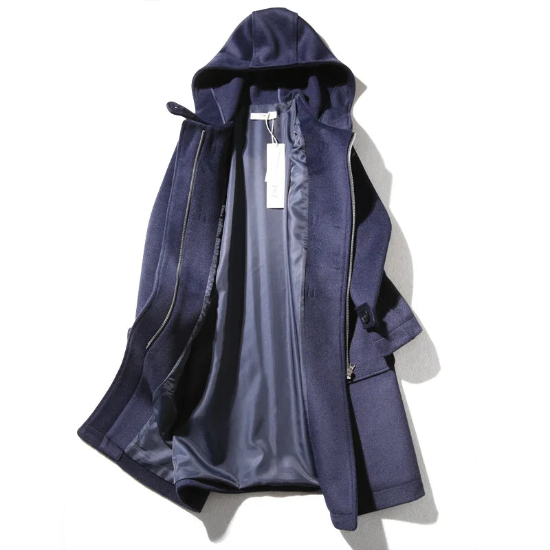 Fashion horn buckle coat woolen coat women pocket winter coats abrigos elegantes mujer