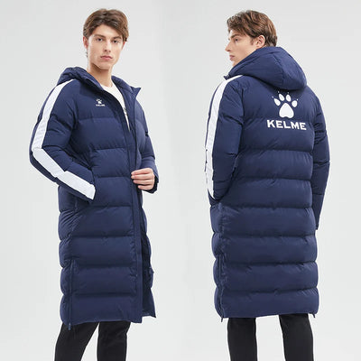 KELME Men Winter Jacket Long Solid Sports Training Coat Male Overcoat Outrwear Warm Cotton Padded Winter Coat Women 8261MF1014