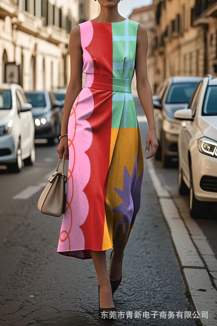 Elegant Floral Sleeveless Dress for Women Elegant Timeless Fashion Long Ankle Length Polyester Fiber Independent Station