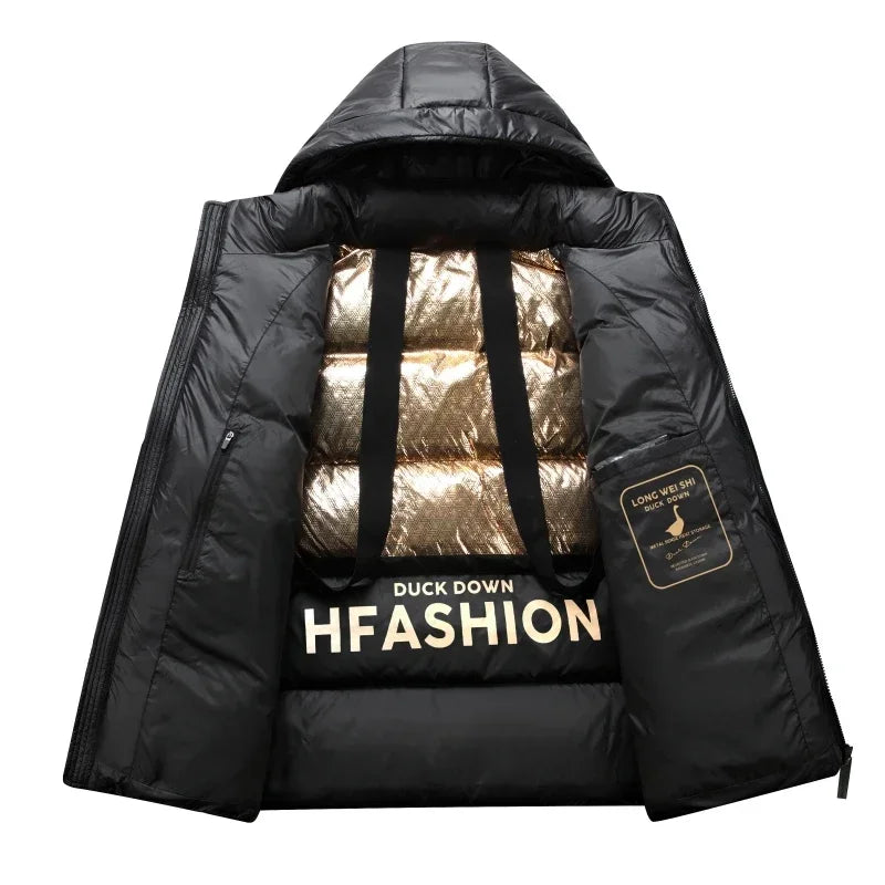 Down Jacket Men Winter Waterproof Goose Jacket Men Luxury Brand Hooded Feather Goose Coat Women Black Puffer Jacket Man 2024 New