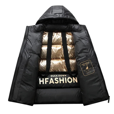 Down Jacket Men Winter Waterproof Goose Jacket Men Luxury Brand Hooded Feather Goose Coat Women Black Puffer Jacket Man 2024 New