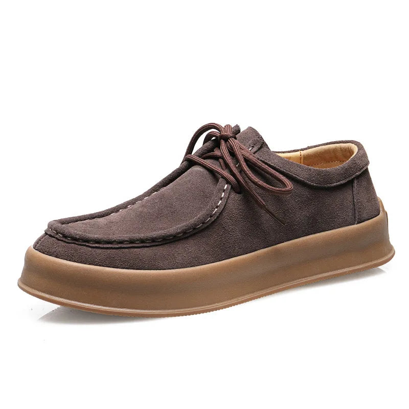 Men's Casual Shoes Lace-up Cow Suede Genuine Leather Thick Sole Mens Classic Retro British Style Outdoor Driving Flats