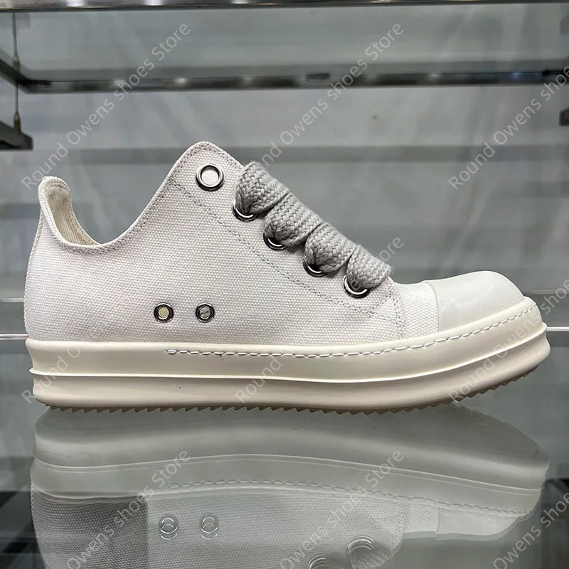 Casual Shoes Men Canvas Beige Low Top Brand Jumbo Lace Up Ro Thick Sole Luxury Designer Trainers Women Street Flat Sneakers