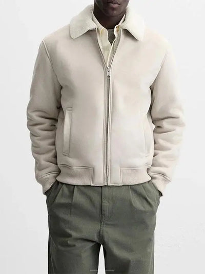 Autumn Winter Men's Casual Thiened Fce Zipper Collar Cardigan Jaet Leather Fur Inteated Outerwear Stand Fit Youth...